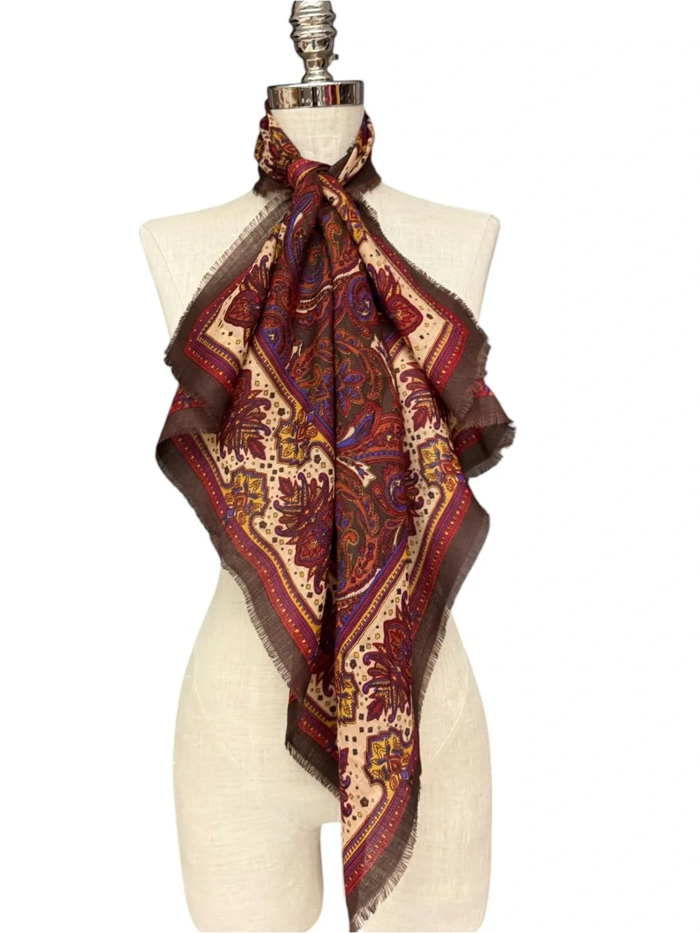 Vintage Baar & Beards Brown Paisley Wool Scarf Fall Winter Scarf Boho